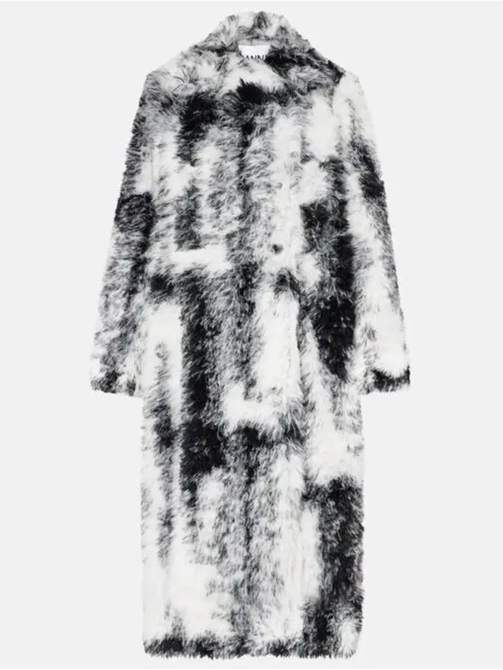 Ganni Black & White Faux Fur Long Coat